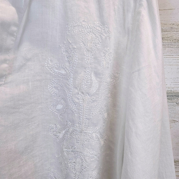 Structure 100% Linen Oversized Embroidered V-Neck Shirt Medium White Minimalist - Picture 12 of 13